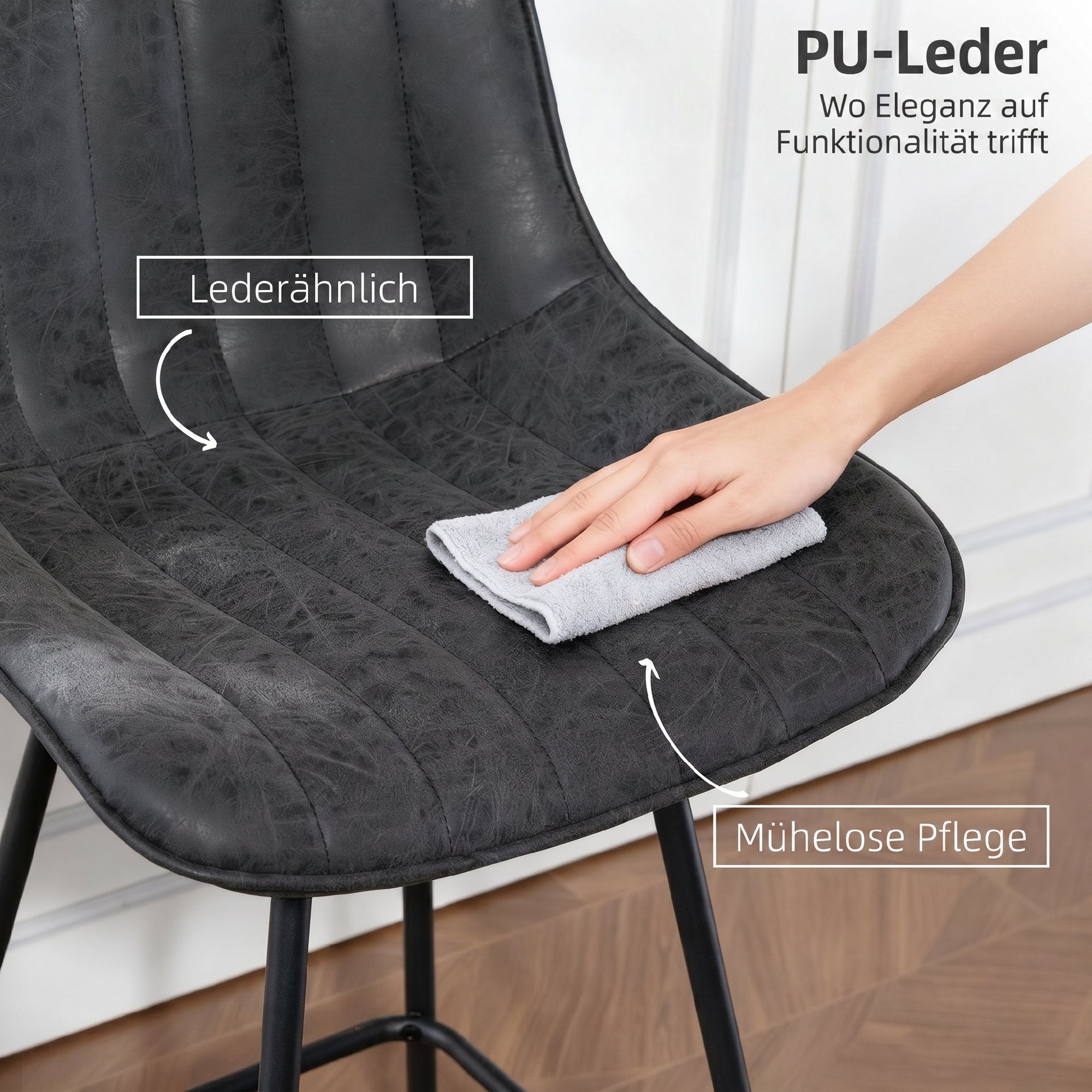 2-Pack Bar Stools, 26.8 in Swivel Counter Stools with Backrest, Padded PU Leather, Footrest & Steel Legs for Kitchen Island and Dining – Black