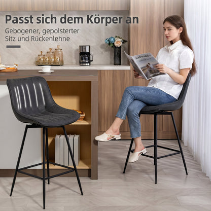 2-Pack Bar Stools, 26.8 in Swivel Counter Stools with Backrest, Padded PU Leather, Footrest & Steel Legs for Kitchen Island and Dining – Black