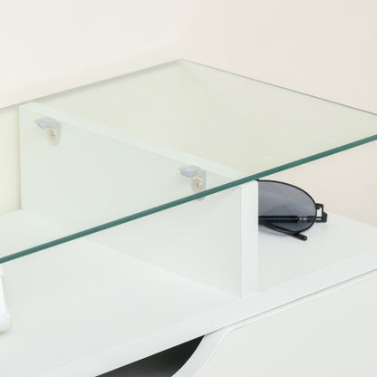 2-Door Shoe Cabinet Narrow Shoe Rack for 16 Pairs of Shoes with Drawer Open Shelf and Glass Top for Hallway Entryway 89x23x96 cm White