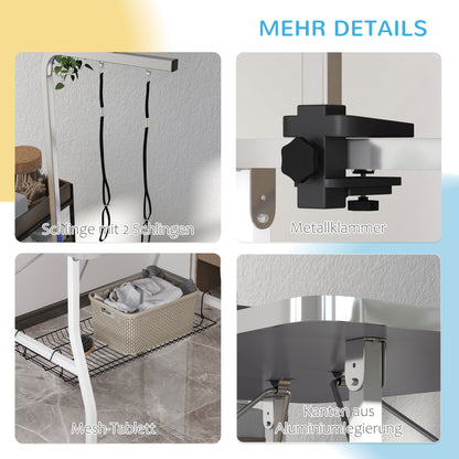 Dog Grooming Table, Folding Grooming Table for Dogs, Pet Grooming Table with Mesh Basket, Loops, for Hair Drying, Hair Cutting, Up to 40kg Load Capacity Black+White