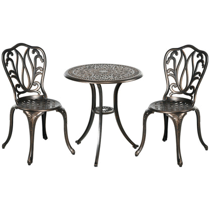 2-Seater Garden Set 2 Chairs + Round Table in Retro Charm Cast Aluminum, Bronze
