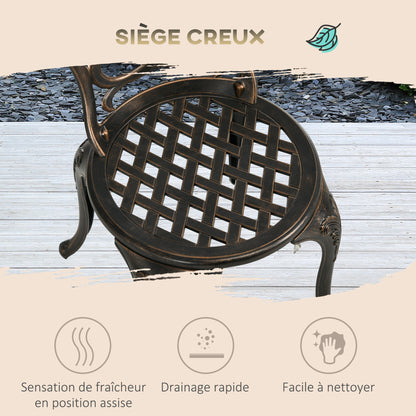 2-Seater Garden Set 2 Chairs + Round Table in Retro Charm Cast Aluminum, Bronze