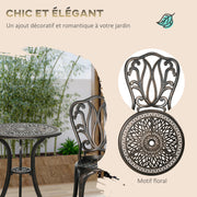 2-Seater Garden Set 2 Chairs + Round Table in Retro Charm Cast Aluminum, Bronze