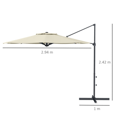 Garden Parasol Ø294x242 cm Terrace Umbrella with Adjustable Height 360° Rotating Post Adjustable Roof Angle and Top Ventilation for Patio Pool Cream