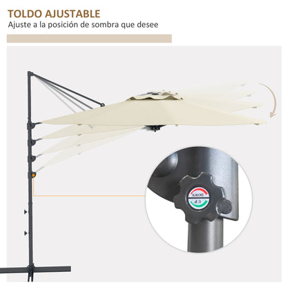 Garden Parasol Ø294x242 cm Terrace Umbrella with Adjustable Height 360° Rotating Post Adjustable Roof Angle and Top Ventilation for Patio Pool Cream