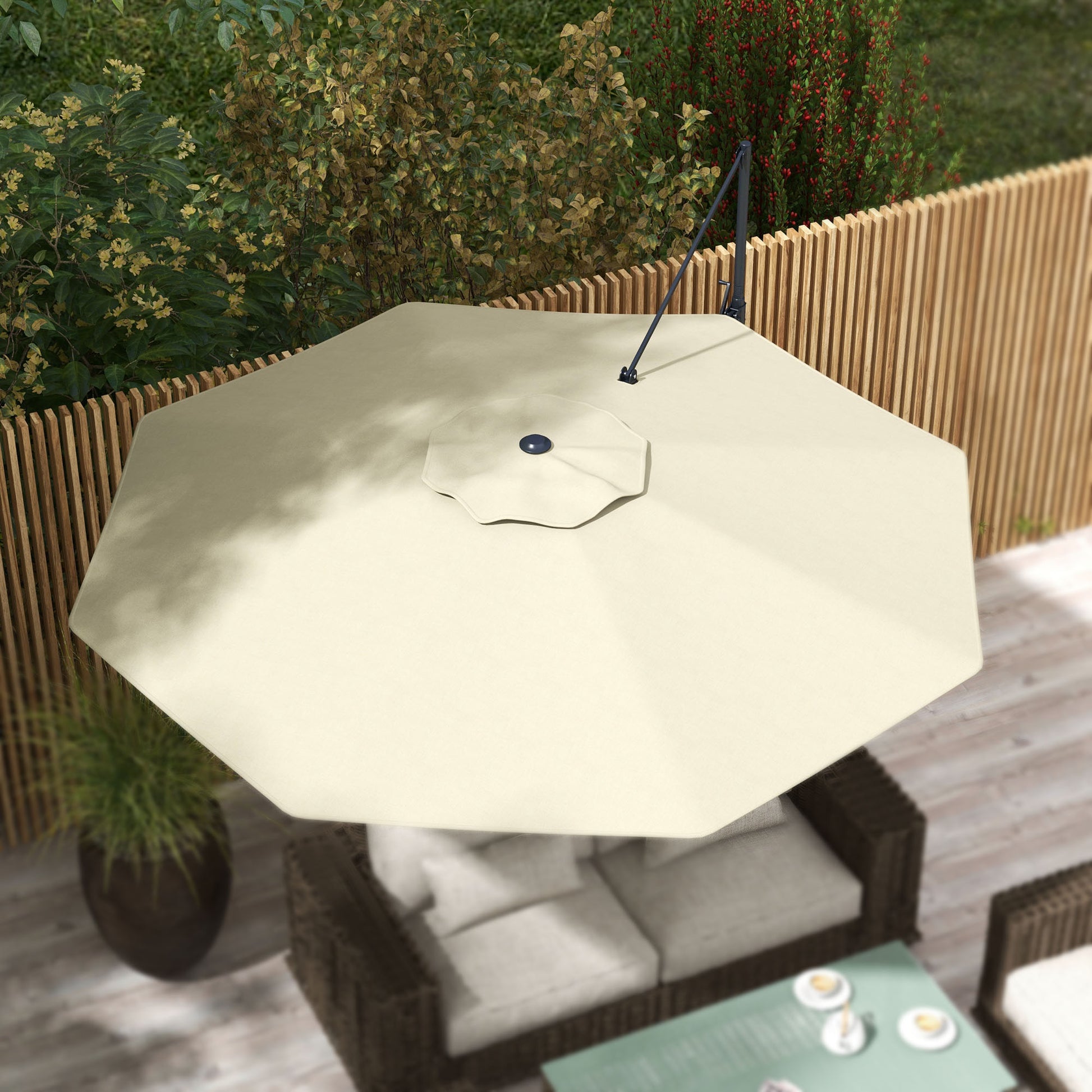 Garden Parasol Ø294x242 cm Terrace Umbrella with Adjustable Height 360° Rotating Post Adjustable Roof Angle and Top Ventilation for Patio Pool Cream