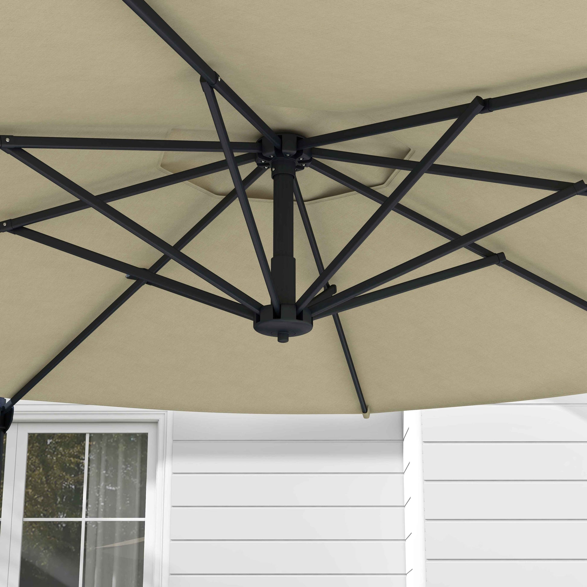 Garden Parasol Ø294x242 cm Terrace Umbrella with Adjustable Height 360° Rotating Post Adjustable Roof Angle and Top Ventilation for Patio Pool Cream