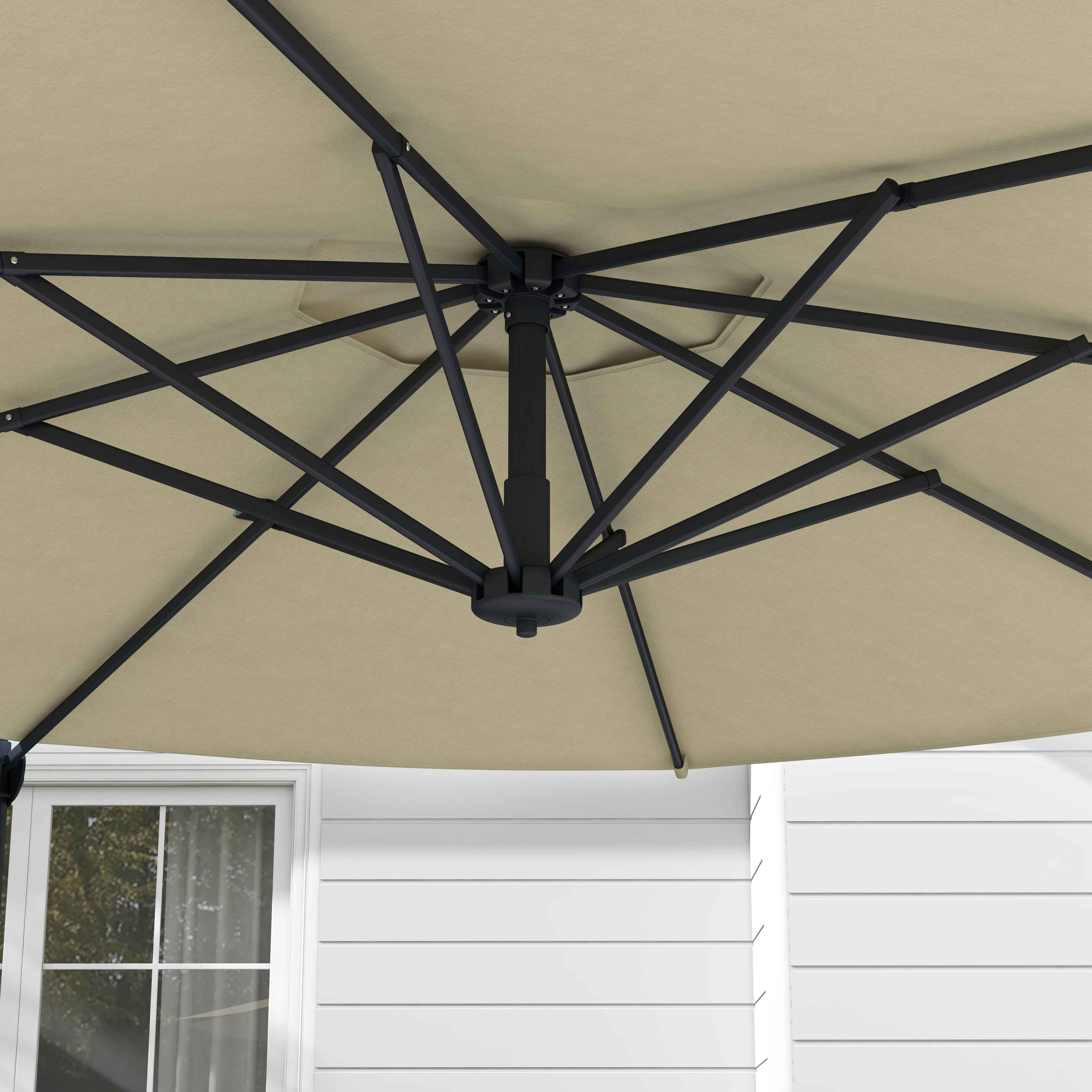 Garden Parasol Ø294x242 cm Terrace Umbrella with Adjustable Height 360° Rotating Post Adjustable Roof Angle and Top Ventilation for Patio Pool Cream