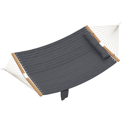 Double Quilted Outdoor Hammock with Headrest, Magazine Pocket & Beech Wood Spreaders, 200 x 140 cm (78.7 x 55 in) — Gray