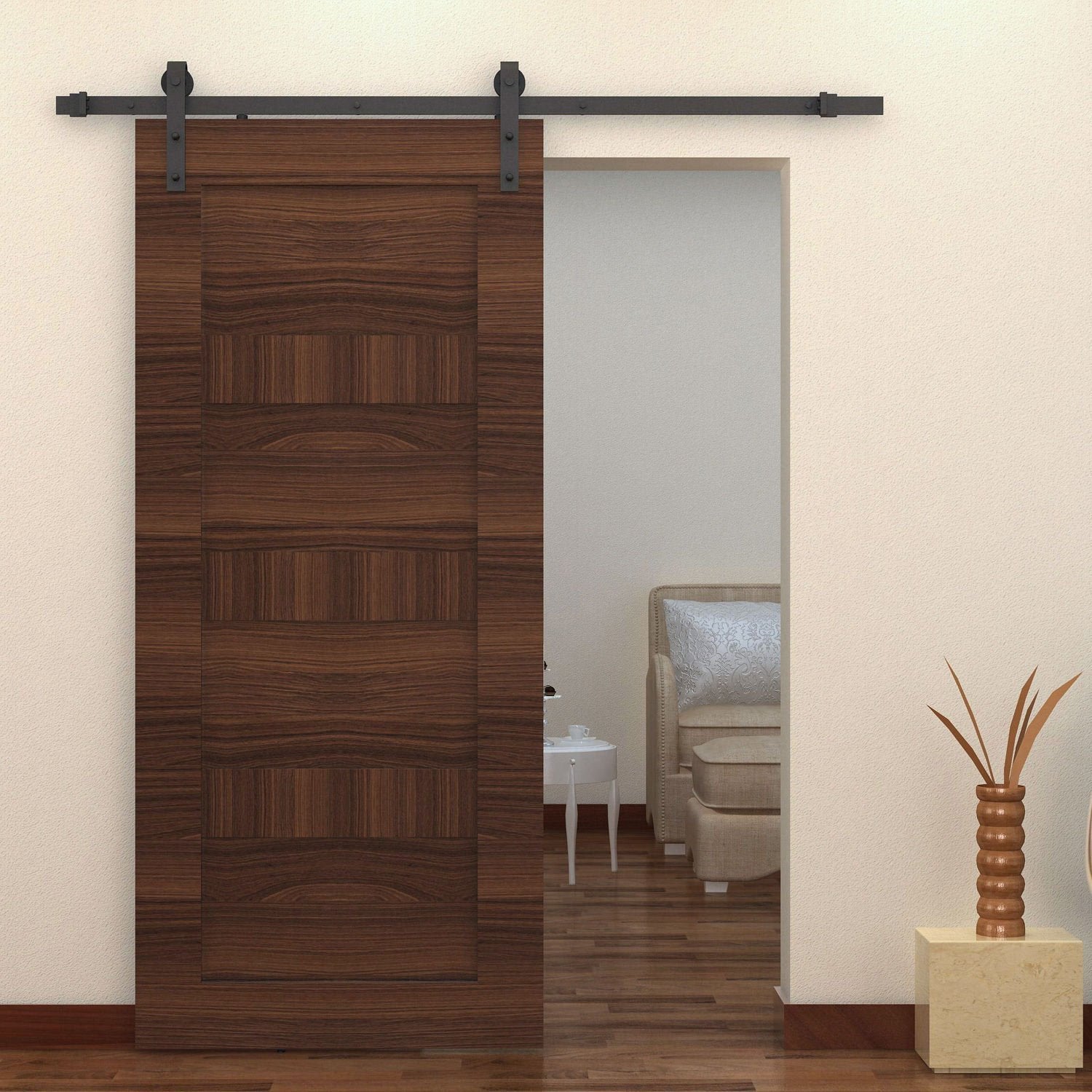 200 cm Sliding Door Hardware Kit for Wooden Door Accessories Rail Guide with Screws Max Load 90 kg Carbon Steel Brown