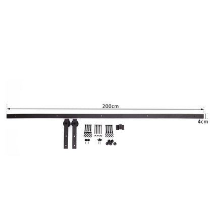 200 cm Sliding Door Hardware Kit for Wooden Door Accessories Rail Guide with Screws Max Load 90 kg Carbon Steel Brown