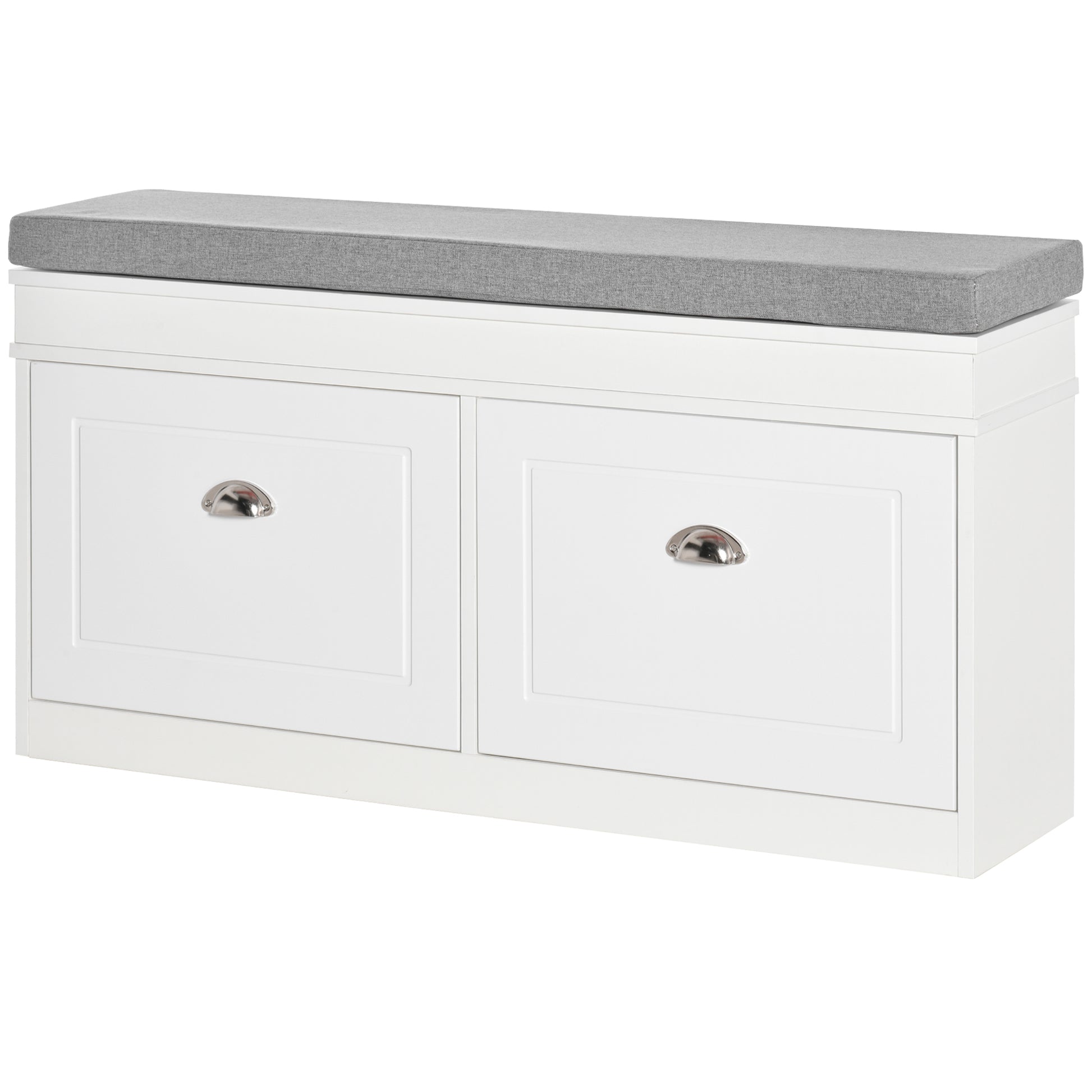 Shoe Bench Shoe Storage Bench for 8 Pairs of Shoes with 2 Drawers Adjustable Shelves and Padded Cushion for Entryway Hallway 104x24x55 cm White