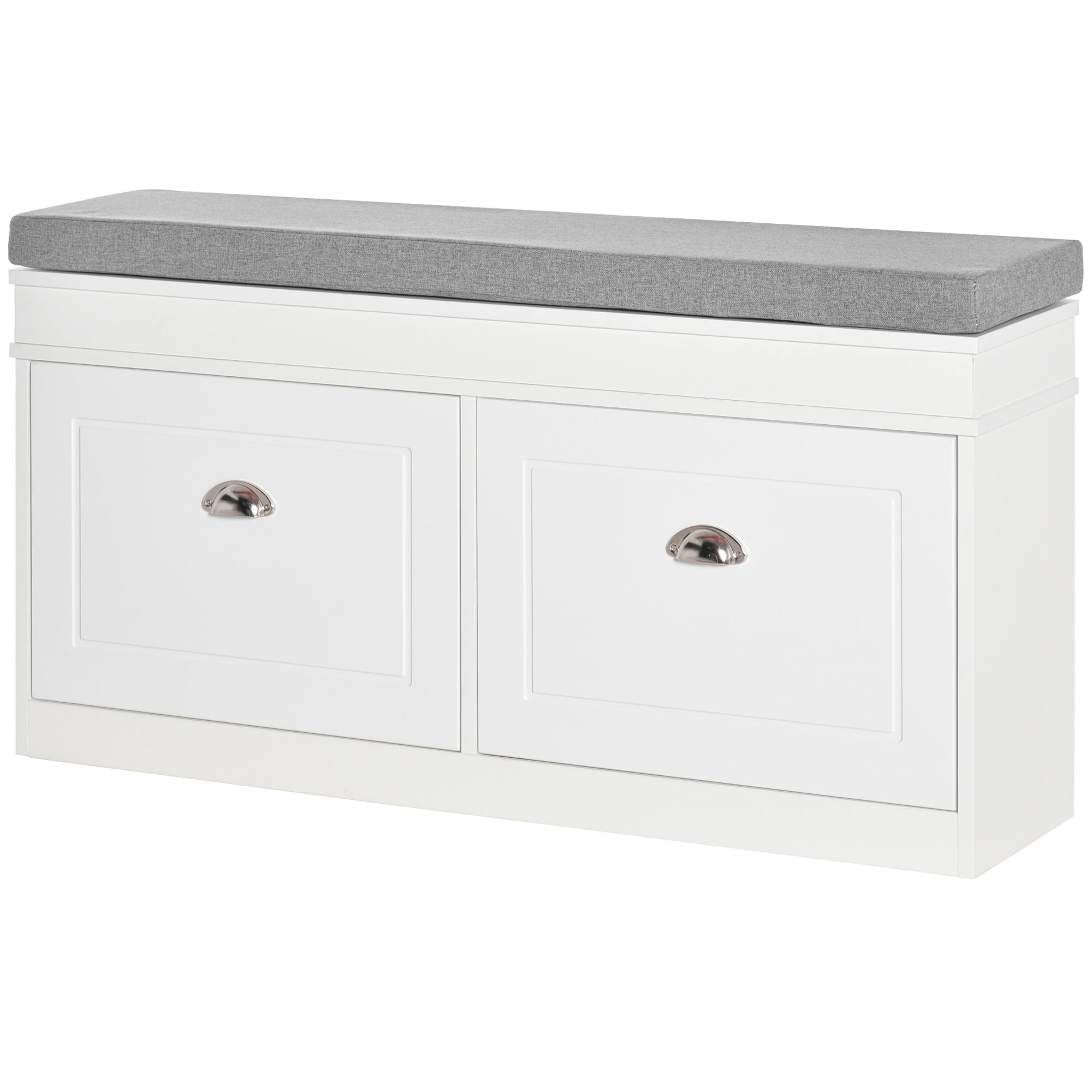 Shoe Bench Shoe Storage Bench for 8 Pairs of Shoes with 2 Drawers Adjustable Shelves and Padded Cushion for Entryway Hallway 104x24x55 cm White