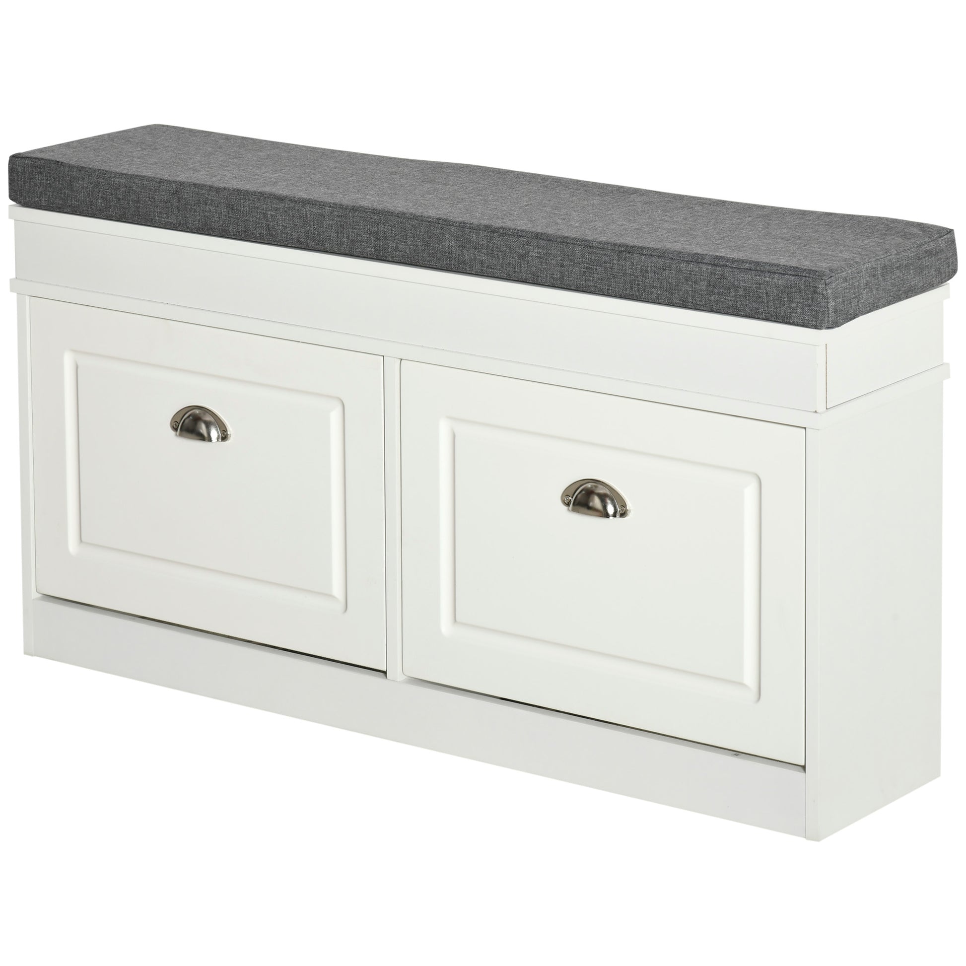 Shoe Bench Shoe Storage Bench for 8 Pairs of Shoes with 2 Drawers Adjustable Shelves and Padded Cushion for Entryway Hallway 104x24x55 cm White