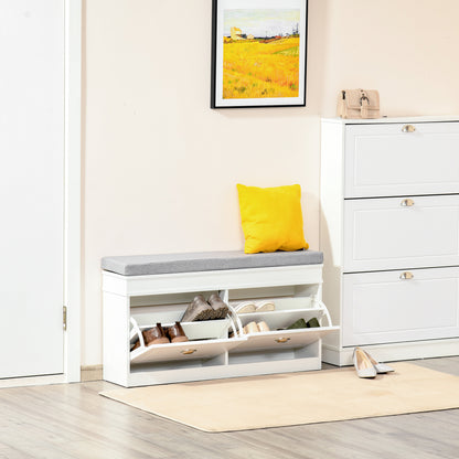Shoe Bench Shoe Storage Bench for 8 Pairs of Shoes with 2 Drawers Adjustable Shelves and Padded Cushion for Entryway Hallway 104x24x55 cm White