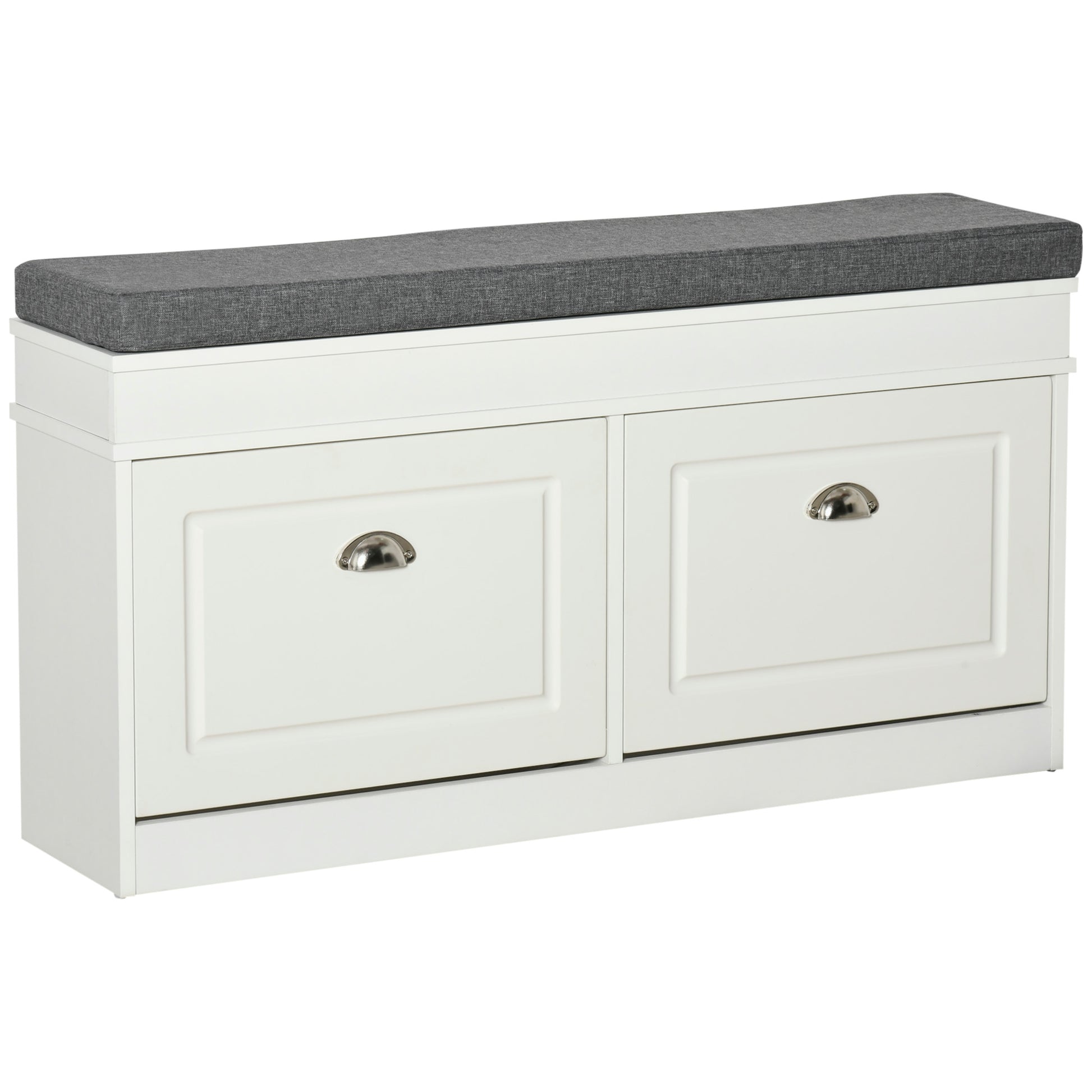 Shoe Bench Shoe Storage Bench for 8 Pairs of Shoes with 2 Drawers Adjustable Shelves and Padded Cushion for Entryway Hallway 104x24x55 cm White
