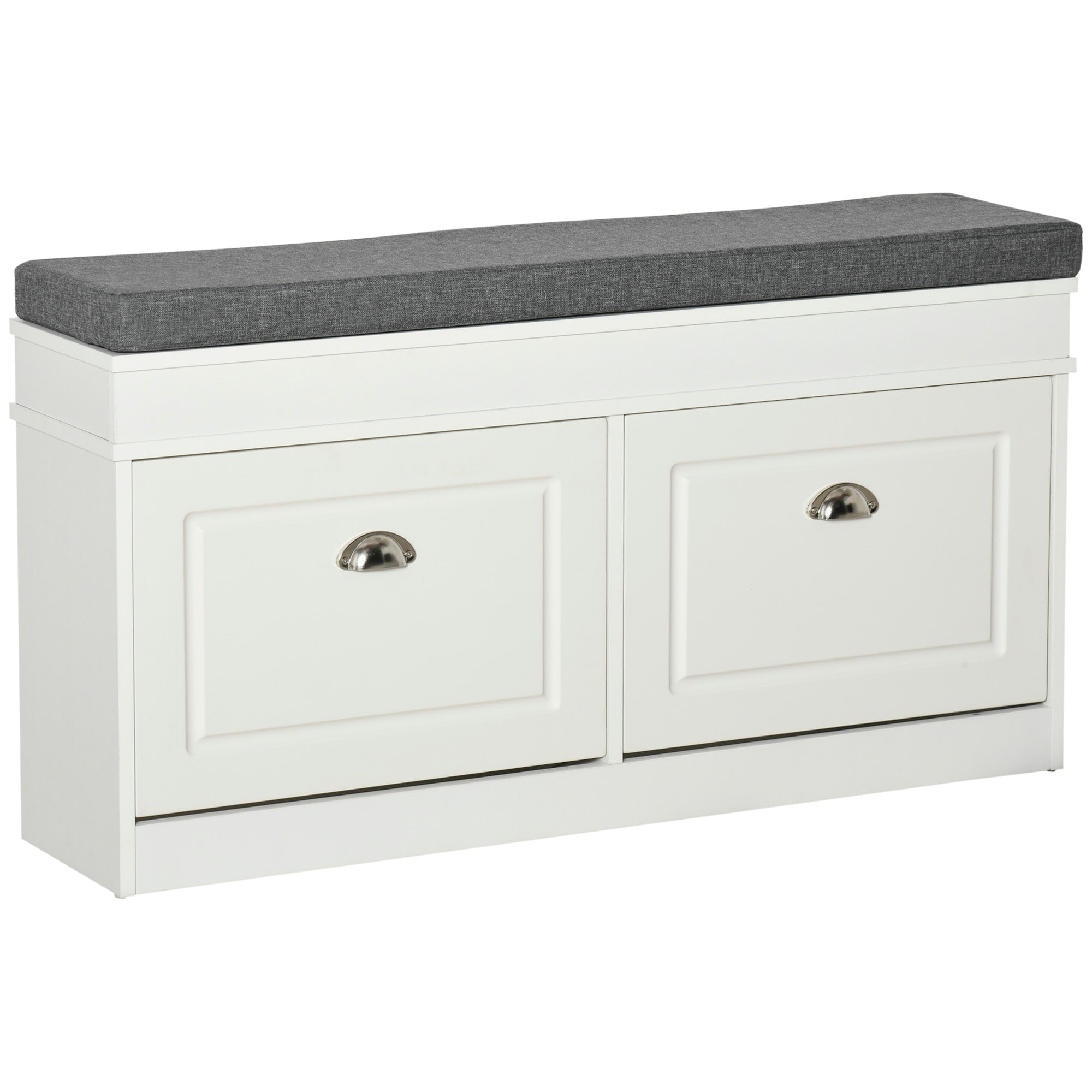 Shoe Bench Shoe Storage Bench for 8 Pairs of Shoes with 2 Drawers Adjustable Shelves and Padded Cushion for Entryway Hallway 104x24x55 cm White