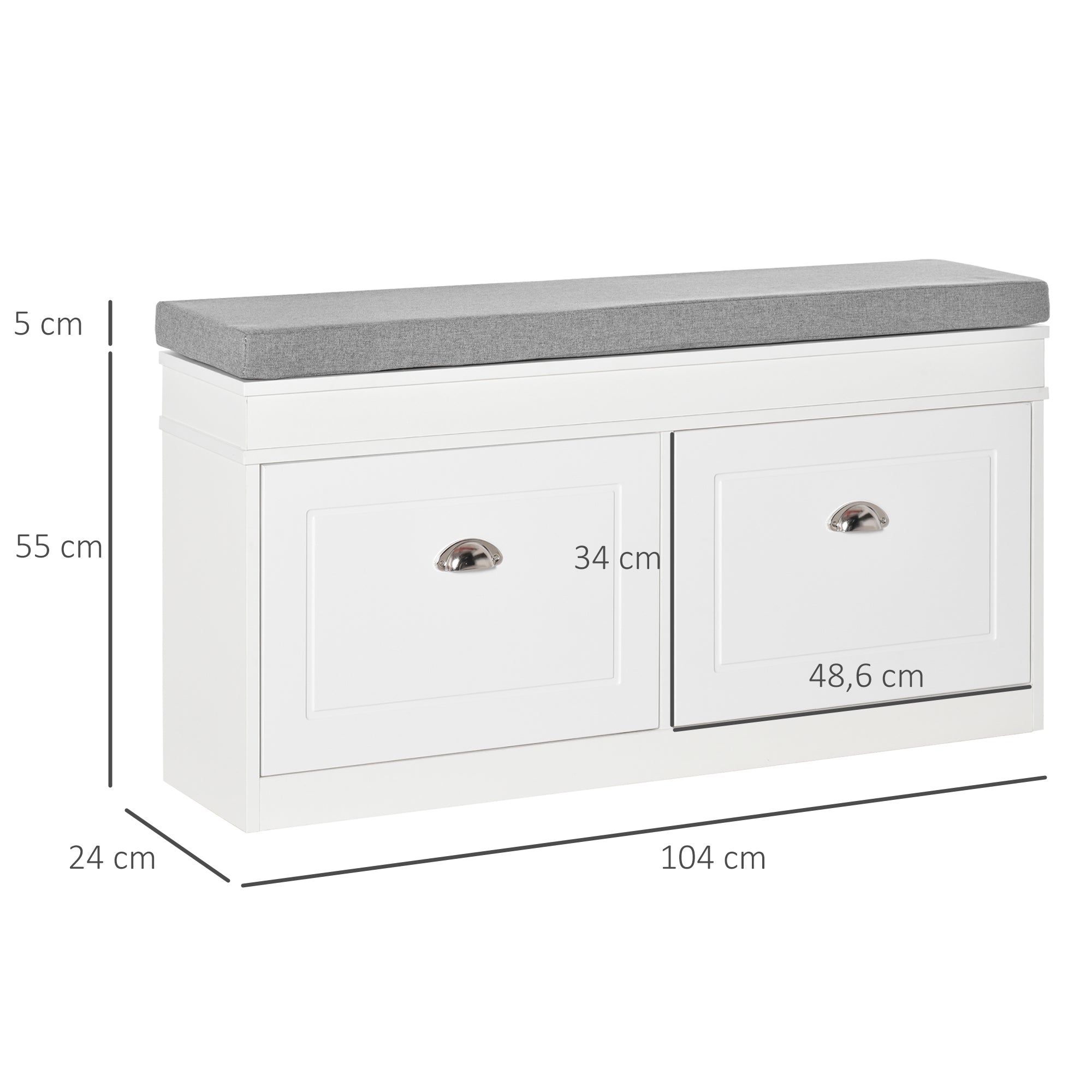 Shoe Bench Shoe Storage Bench for 8 Pairs of Shoes with 2 Drawers Adjustable Shelves and Padded Cushion for Entryway Hallway 104x24x55 cm White