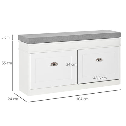 Shoe Bench Shoe Storage Bench for 8 Pairs of Shoes with 2 Drawers Adjustable Shelves and Padded Cushion for Entryway Hallway 104x24x55 cm White