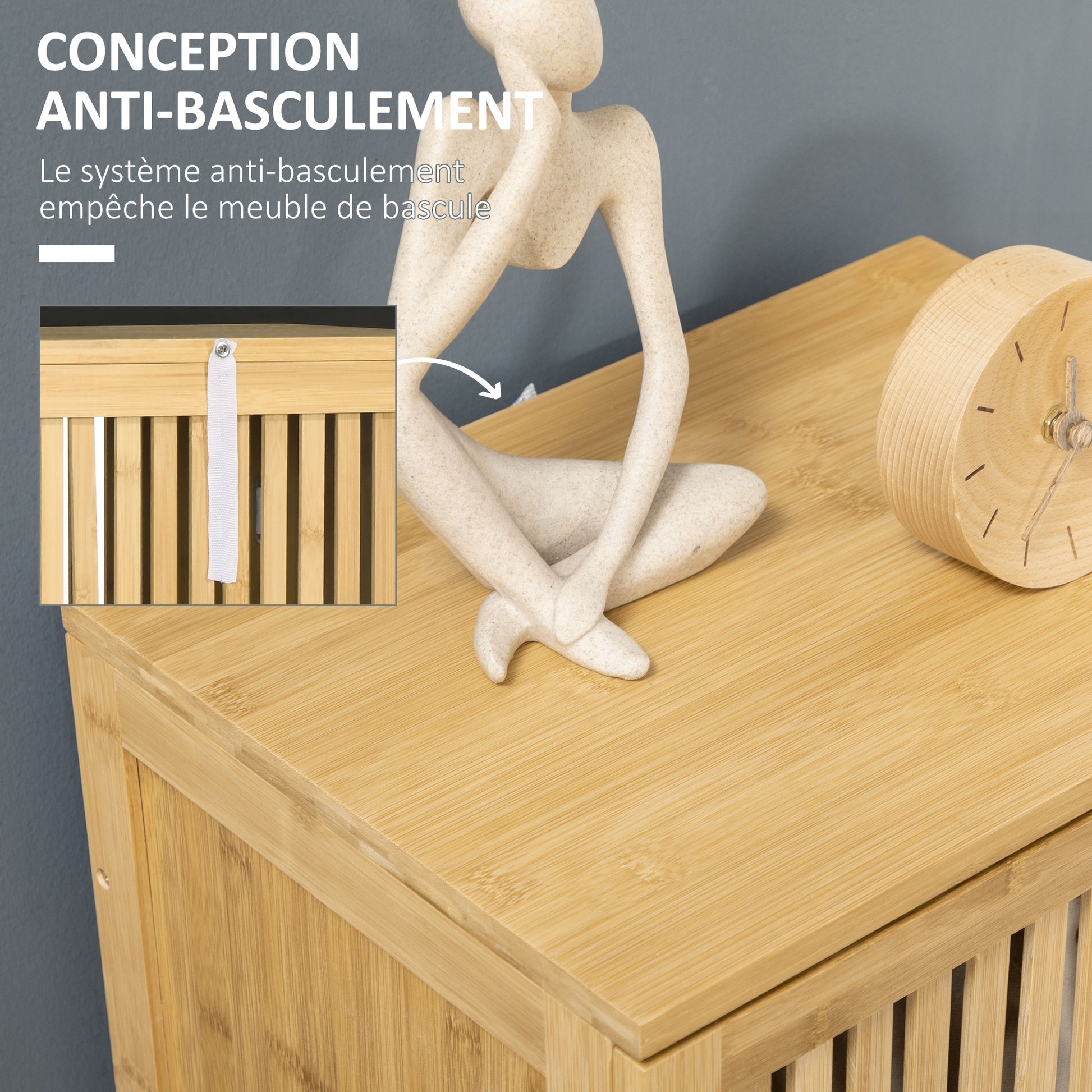 Bamboo Storage Cabinet with 4 Levels and Slatted Door Design for Bathroom Bedroom Living Room 40 x 30 x 140 cm