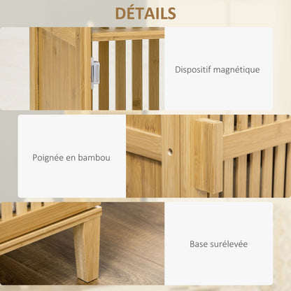Bamboo Storage Cabinet with 4 Levels and Slatted Door Design for Bathroom Bedroom Living Room 40 x 30 x 140 cm