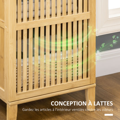 Bamboo Storage Cabinet with 4 Levels and Slatted Door Design for Bathroom Bedroom Living Room 40 x 30 x 140 cm