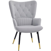 Single Armchair Bedroom Armchair Living Room Armchair Upholstered in Velvet with High Back Armrests and Steel Legs Modern Style 68x72x103 cm Gray