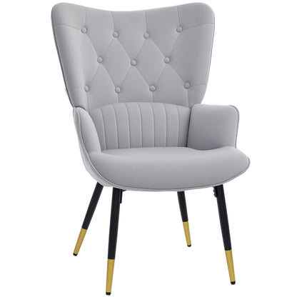 Single Armchair Bedroom Armchair Living Room Armchair Upholstered in Velvet with High Back Armrests and Steel Legs Modern Style 68x72x103 cm Gray