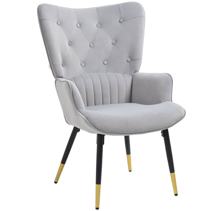 Single Armchair Bedroom Armchair Living Room Armchair Upholstered in Velvet with High Back Armrests and Steel Legs Modern Style 68x72x103 cm Gray