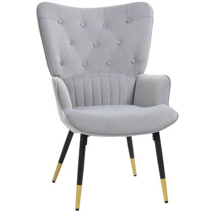 Single Armchair Bedroom Armchair Living Room Armchair Upholstered in Velvet with High Back Armrests and Steel Legs Modern Style 68x72x103 cm Gray