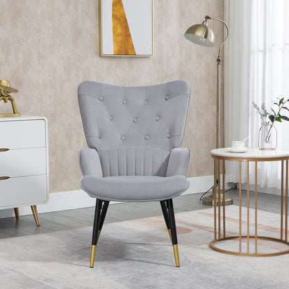 Single Armchair Bedroom Armchair Living Room Armchair Upholstered in Velvet with High Back Armrests and Steel Legs Modern Style 68x72x103 cm Gray