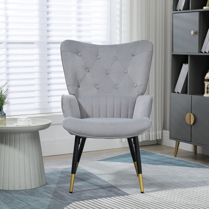 Single Armchair Bedroom Armchair Living Room Armchair Upholstered in Velvet with High Back Armrests and Steel Legs Modern Style 68x72x103 cm Gray