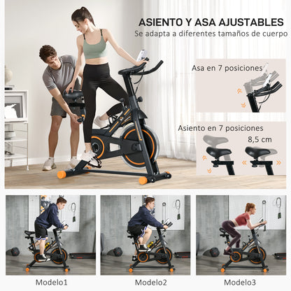 Exercise Bike Stationary Bike with 8 kg Flywheel Adjustable Resistance LCD Monitor Quiet Exercise and Adjustable Seat Load 120 kg for Home Gym Black and Orange