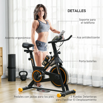 Exercise Bike Stationary Bike with 8 kg Flywheel Adjustable Resistance LCD Monitor Quiet Exercise and Adjustable Seat Load 120 kg for Home Gym Black and Orange