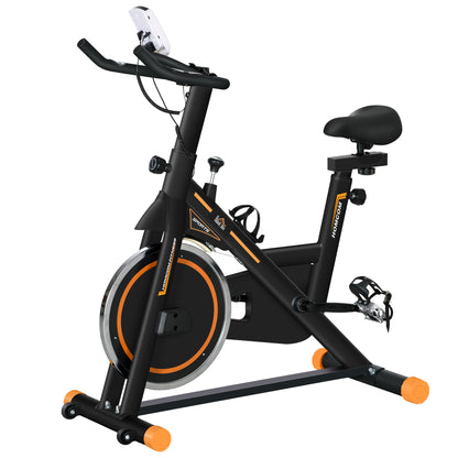 Exercise Bike Stationary Bike with 8 kg Flywheel Adjustable Resistance LCD Monitor Quiet Exercise and Adjustable Seat Load 120 kg for Home Gym Black and Orange