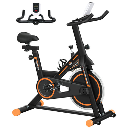 Exercise Bike Stationary Bike with 8 kg Flywheel Adjustable Resistance LCD Monitor Quiet Exercise and Adjustable Seat Load 120 kg for Home Gym Black and Orange