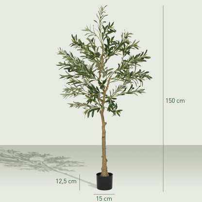 150 cm Artificial Olive Plant with Pot and Decorative Leaves for Indoor Green