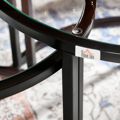 Coffee Table Round 2-Piece Set Side Table with Tempered Glass Tabletop, Partially Stackable Living Room Table Coffee Table for Living Room Bedroom