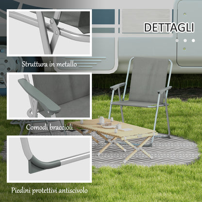 Set of 2 Folding Garden Chairs, Camping Chairs with Armrests and Breathable Fabric Seat, Grey