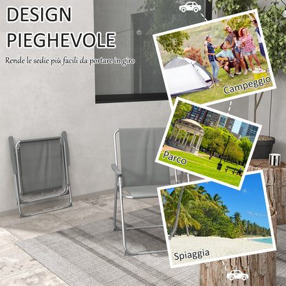 Set of 2 Folding Garden Chairs, Camping Chairs with Armrests and Breathable Fabric Seat, Grey