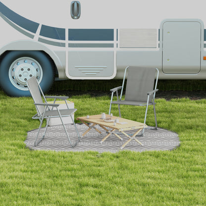 Set of 2 Folding Garden Chairs, Camping Chairs with Armrests and Breathable Fabric Seat, Grey