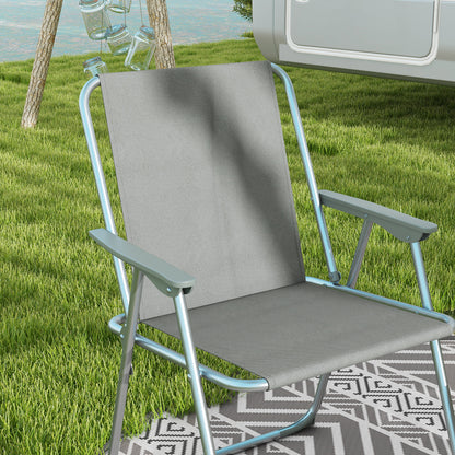 Set of 2 Folding Garden Chairs, Camping Chairs with Armrests and Breathable Fabric Seat, Grey