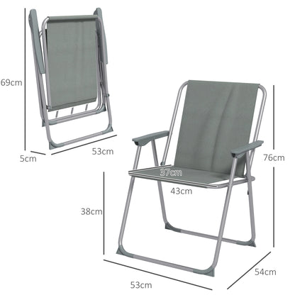 Set of 2 Folding Garden Chairs, Camping Chairs with Armrests and Breathable Fabric Seat, Grey