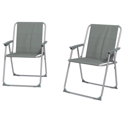 Set of 2 Folding Garden Chairs, Camping Chairs with Armrests and Breathable Fabric Seat, Grey