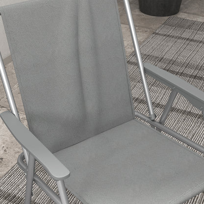 Set of 2 Folding Garden Chairs, Camping Chairs with Armrests and Breathable Fabric Seat, Grey