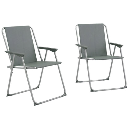 Set of 2 Folding Garden Chairs, Camping Chairs with Armrests and Breathable Fabric Seat, Grey