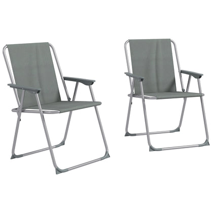 Set of 2 Folding Garden Chairs, Camping Chairs with Armrests and Breathable Fabric Seat, Grey