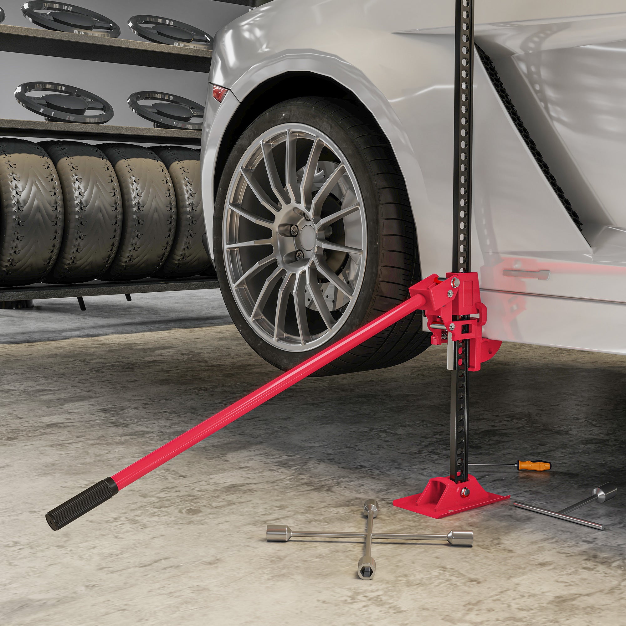 All-terrain farm jack for ATV 4x4, jack for vehicle with max load of 3000 kg, lifting height 11-135 cm, for car truck SUV, red