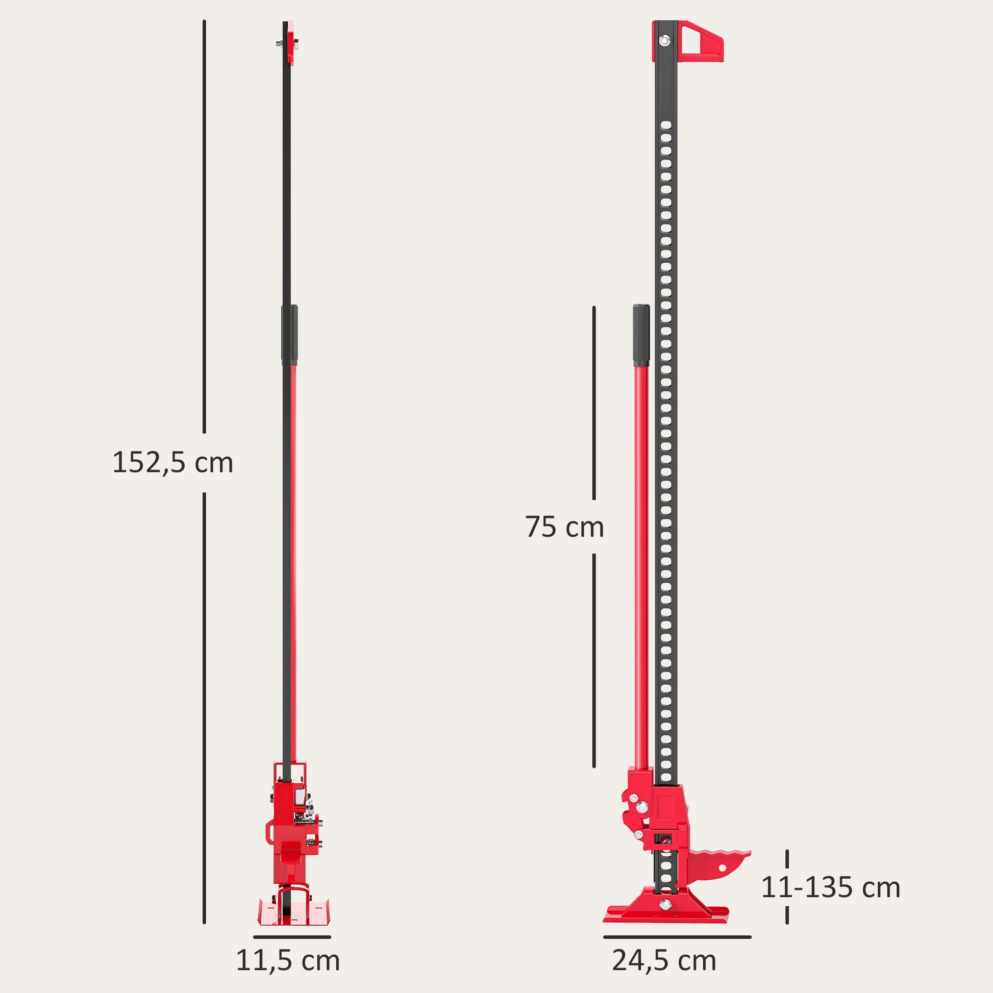 All-terrain farm jack for ATV 4x4, jack for vehicle with max load of 3000 kg, lifting height 11-135 cm, for car truck SUV, red