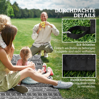 Outdoor Carpet Robust Weatherproof Outdoor Carpet, Foldable Carpet with Boho Style, Outdoor Carpet for Living Room Balcony Garden Terrace Bathroom Hallway Kitchen, 548 x 274 cm Black+White